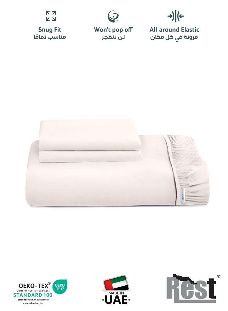 ريست REST 3-Piece Ivory Plush 160x200+30cm Fitted Bedsheet Set Includes 1 Deep Pocket Fitted Bedsheet and 2 Pillow Covers, Breathable and Machine Washable - Image 3